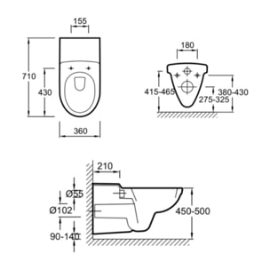 Cuvette WC suspendu PMR Odéon avec abattant
