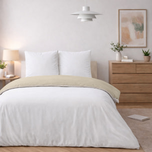 Parure housse de couette + taie(s) 100% coton lavé - vicky bicolore blanc beige