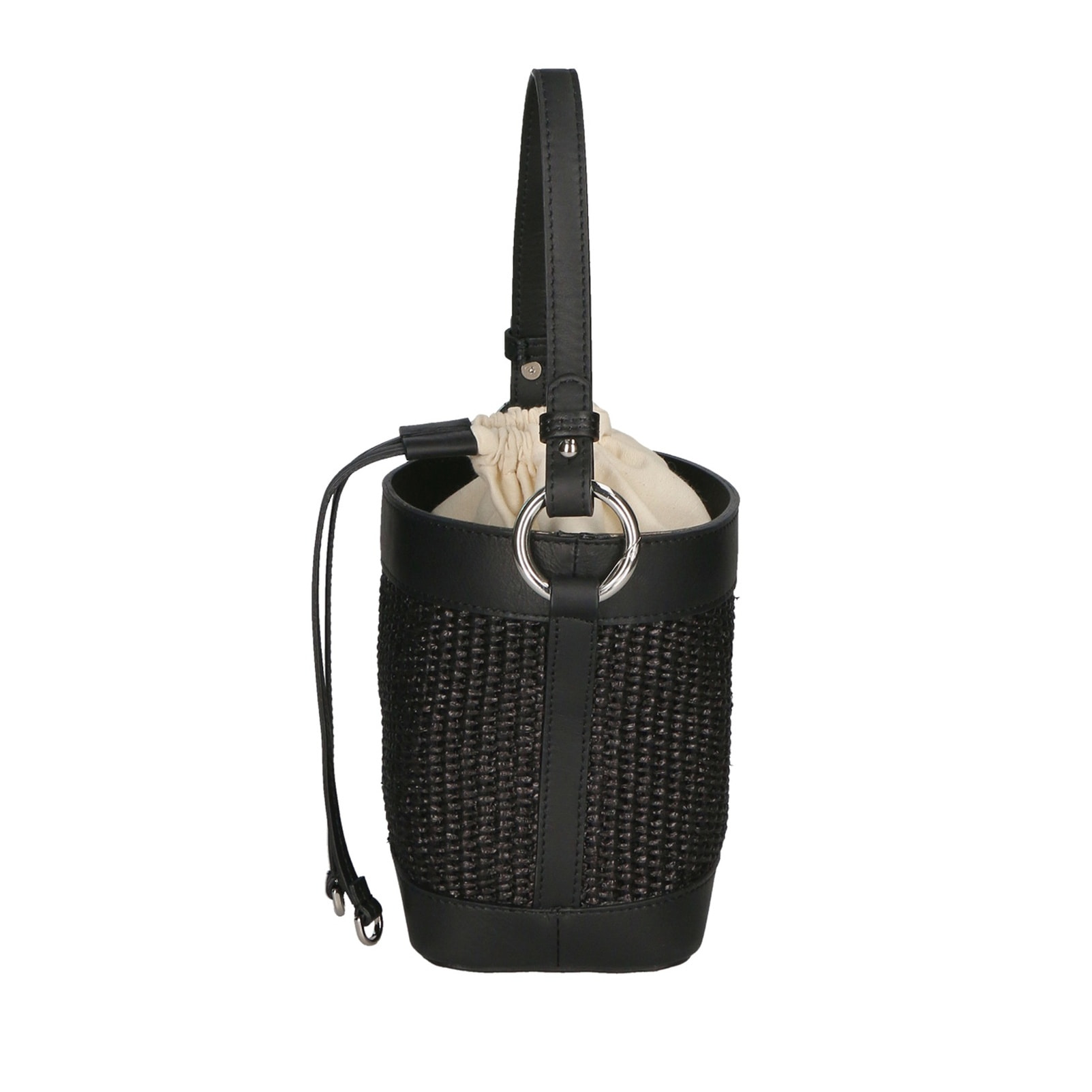 Borsa a secchiello da donna - Modello Alyssa - Pelle & Paglia - 13.0 x 16.0 x 10.0 cm