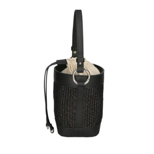 Borsa a secchiello da donna - Modello Alyssa - Pelle & Paglia - 13.0 x 16.0 x 10.0 cm