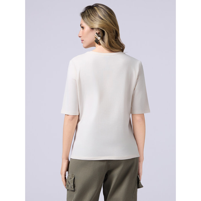 Oltre - T-shirt con ricamo gioiello - Bianco