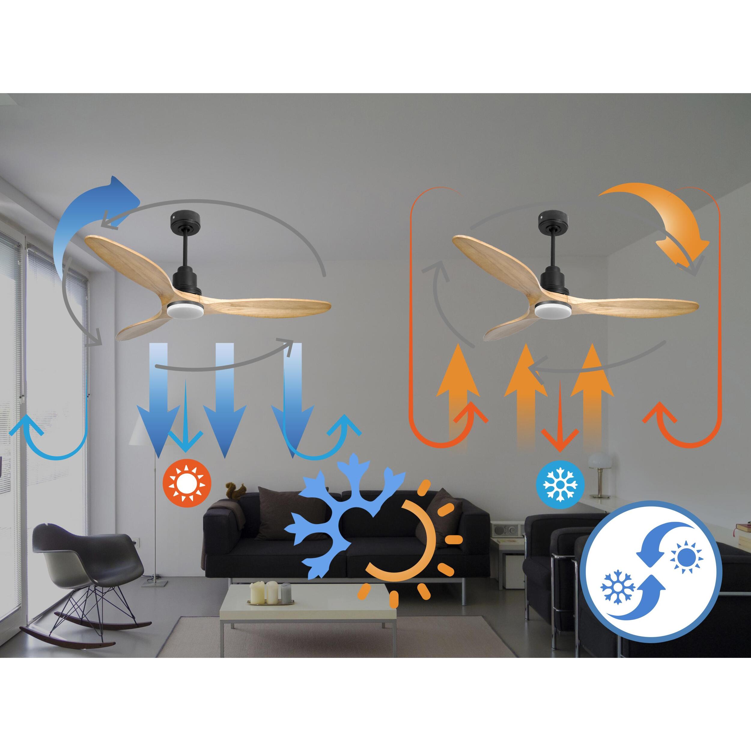Ventilateur de plafond Réversible  Thermostat Dimmable Wifi Moteur à courant continu Toits en pente Télécommande Lumière à trois tons Hypersilence Mémoire