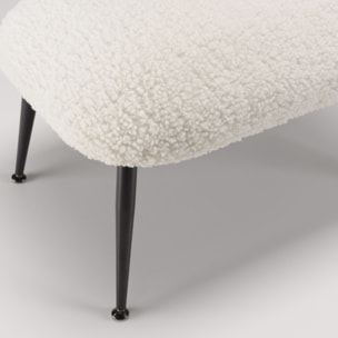 ALBANE - Tabouret cosy tissu bouclette blanc pieds métal noir