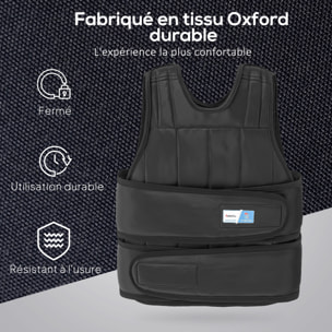 Gilet lesté réglable veste lestée 20 Kg max. poids amovibles entrainement musculation exercice boxe oxford noir