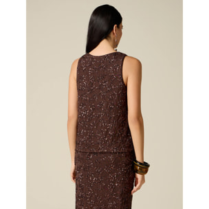 Oltre - Top in tulle con paillettes - Marrone