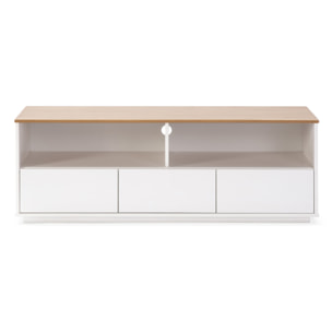 Mueble TV Bob 3 cajones 2 Huecos Blanco/Roble, Madera Maciza