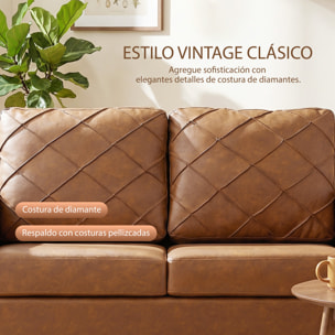 Sofá de 2 Plazas, Sofá Moderno, Tapizado en PU, Cojín Grueso, Respaldo con Costuras, Asiento Amplio, Patas de Madera Maciza para Salón, Dormitorio y Oficina, 134x71x82 cm, Marrón