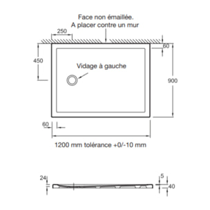 Receveur de douche 120 x 90 Gaspard extra-plat céramique bonde à gauche