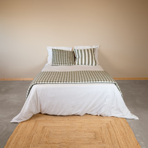 Édredon réversible coton flammé motifs rayures et vichy LOURMARIN - Kaki
