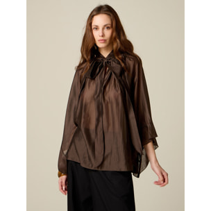 Oltre - Blusa in voile con fiocco - Marrone
