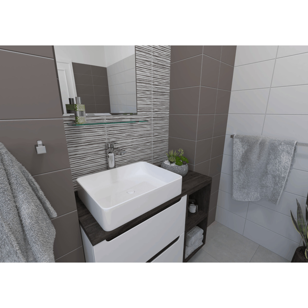 Multi set de deux crochets de salle de bain + porte-serviettes 2 barres, longueur de 60 cm, chrome (ELEMULTI-SET8)