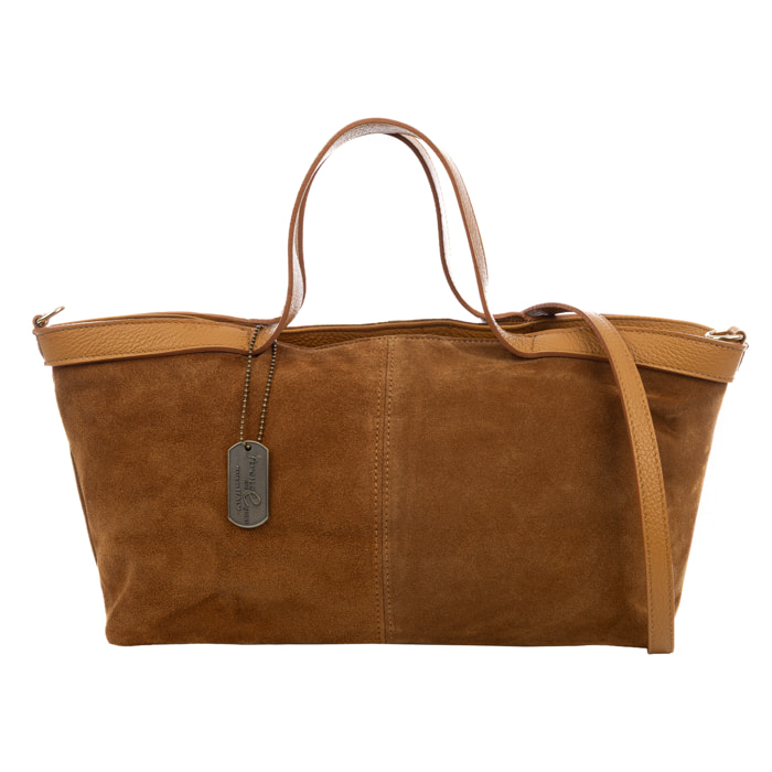 Bassignana Bolso Tote Mujer. Piel auténtica Gamuza con detalles Dollaro.