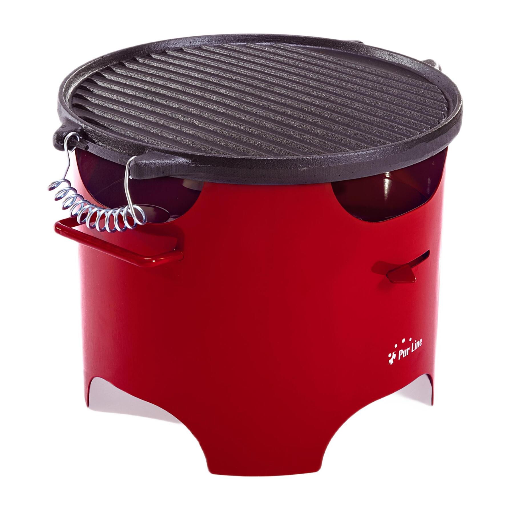 Barbacoa de etanol 0.5L en acero rojo y plancha redonda de hierro BB03 PURLINE
