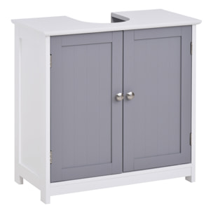 Meuble salle de bain - meuble sous-vasque - placard 2 portes avec étagère - dim. 60L x 30l x 60H cm - MDF gris blanc