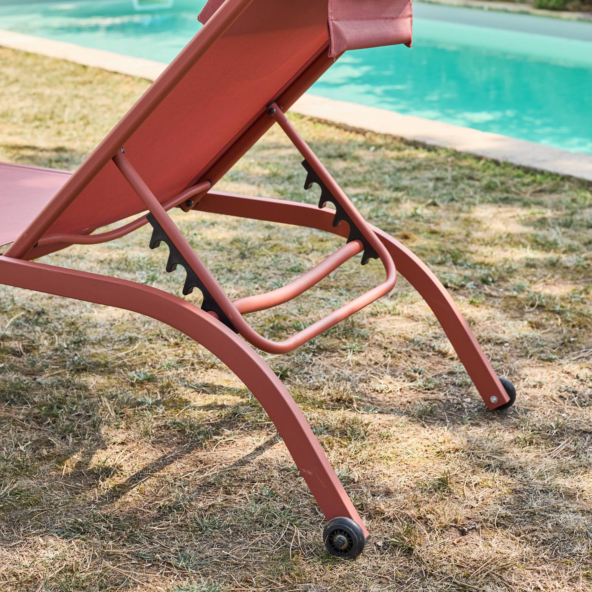 Bain de soleil acier multi positions avec coussin et roulettes (lot de 2) ONA