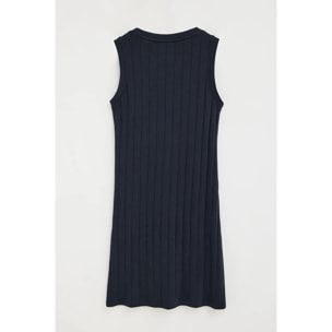 Vestido corto azul marino de canalé con logo Rigby Go