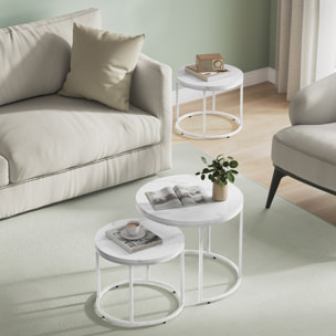 Set di 2 tavolini da salotto a incastro effetto marmo bianco