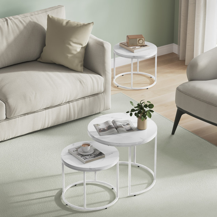 Set di 2 tavolini da salotto a incastro effetto marmo bianco
