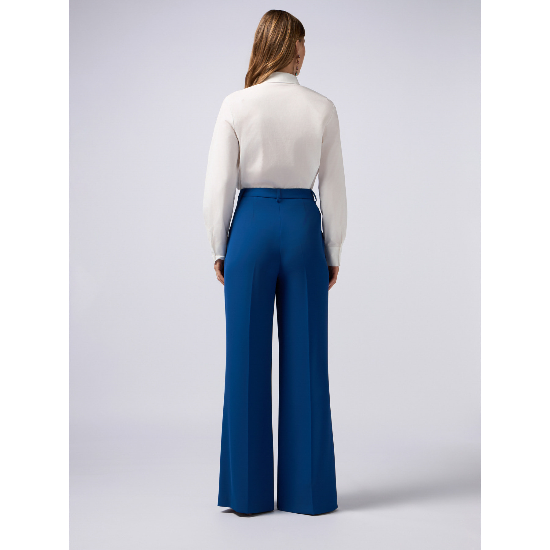 Oltre - Pantalones palazzo de tejido crepé - Azul aciano