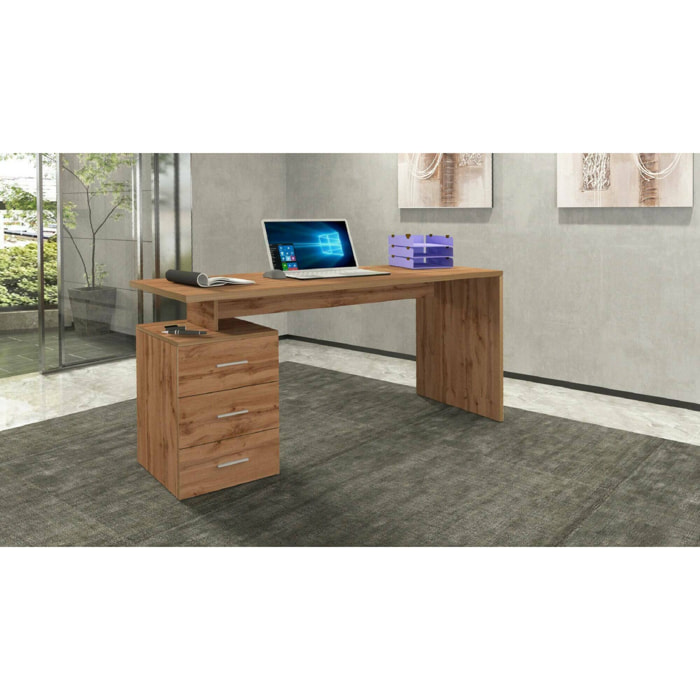 Scrivania Abisse, Scrittoio lineare, Scrivania ufficio multiuso, Scrivania salvaspazio multi posizione, 160x60h75 cm, Rovere