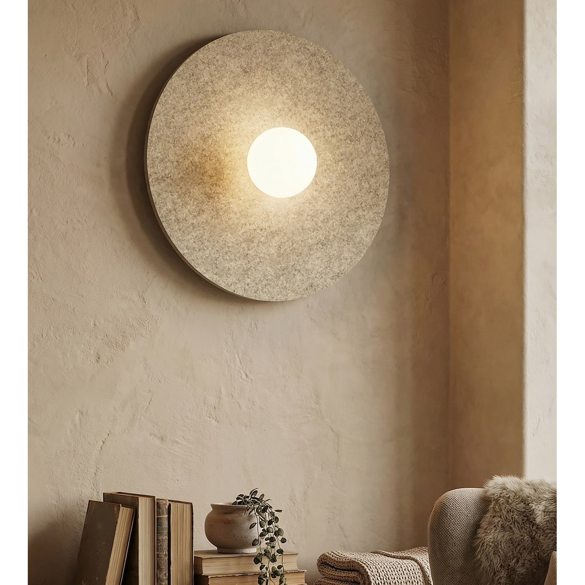 Lampada da parete Calma in acciaio e feltro beige