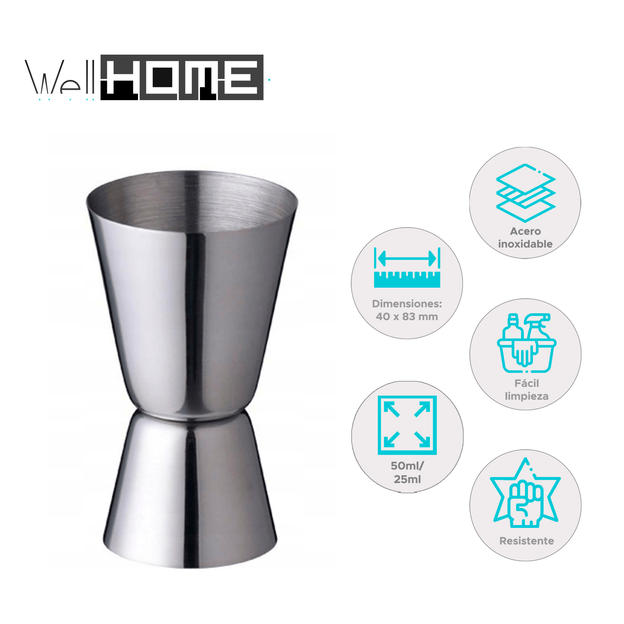 Taza medidora de acero inoxidable con doble cara - medidas precisas de 50 ml/1,69 oz y 25 ml/0,85 oz