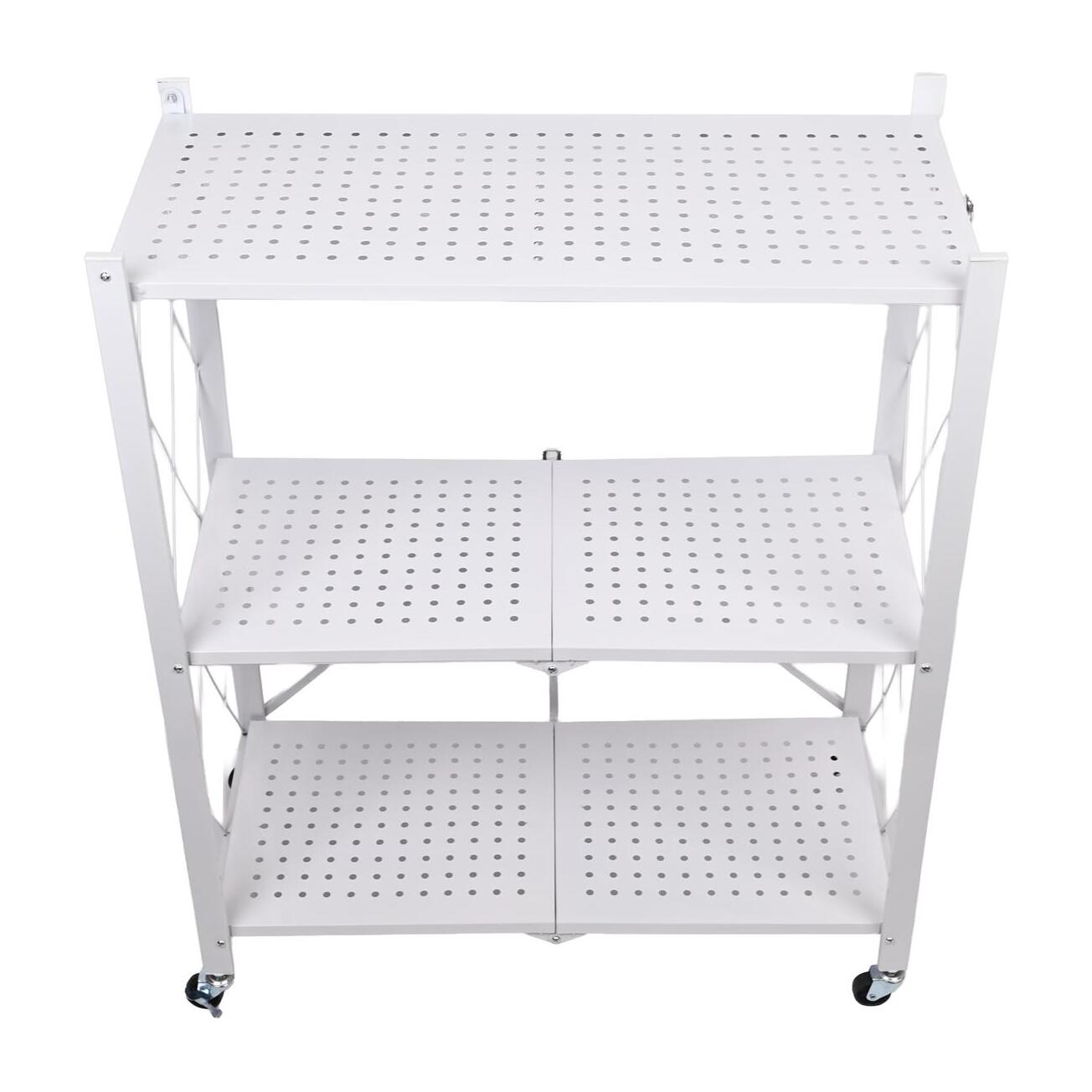 Estantería de Almacenamiento PLEGABLE de 3 Estantes con ruedas, SIN montaje 71x34x89cm color Blanco