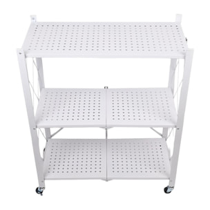 Estantería de Almacenamiento PLEGABLE de 3 Estantes con ruedas, SIN montaje 71x34x89cm color Blanco
