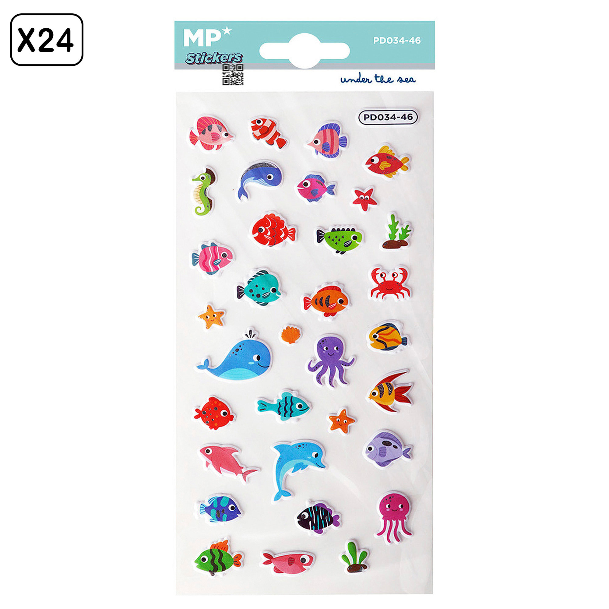 PACK 24 Uds. PEGATINAS STICKERS RELIEVE DISEÑO BAJO EL MAR