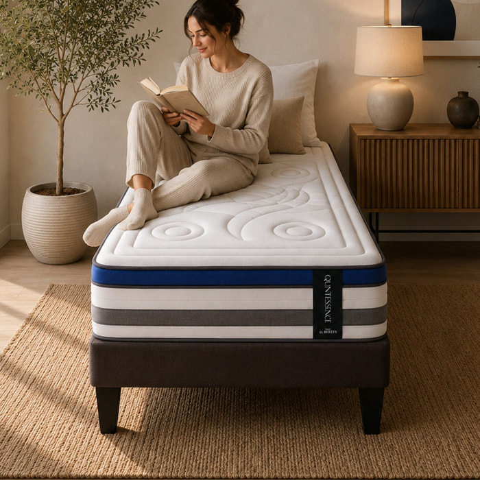 Ensemble Matelas Quintessence & Sommier Kit Tissu, Mémoire de Forme & Haute Densité, 30 cm, Accueil Enveloppant, Soutien Ferme