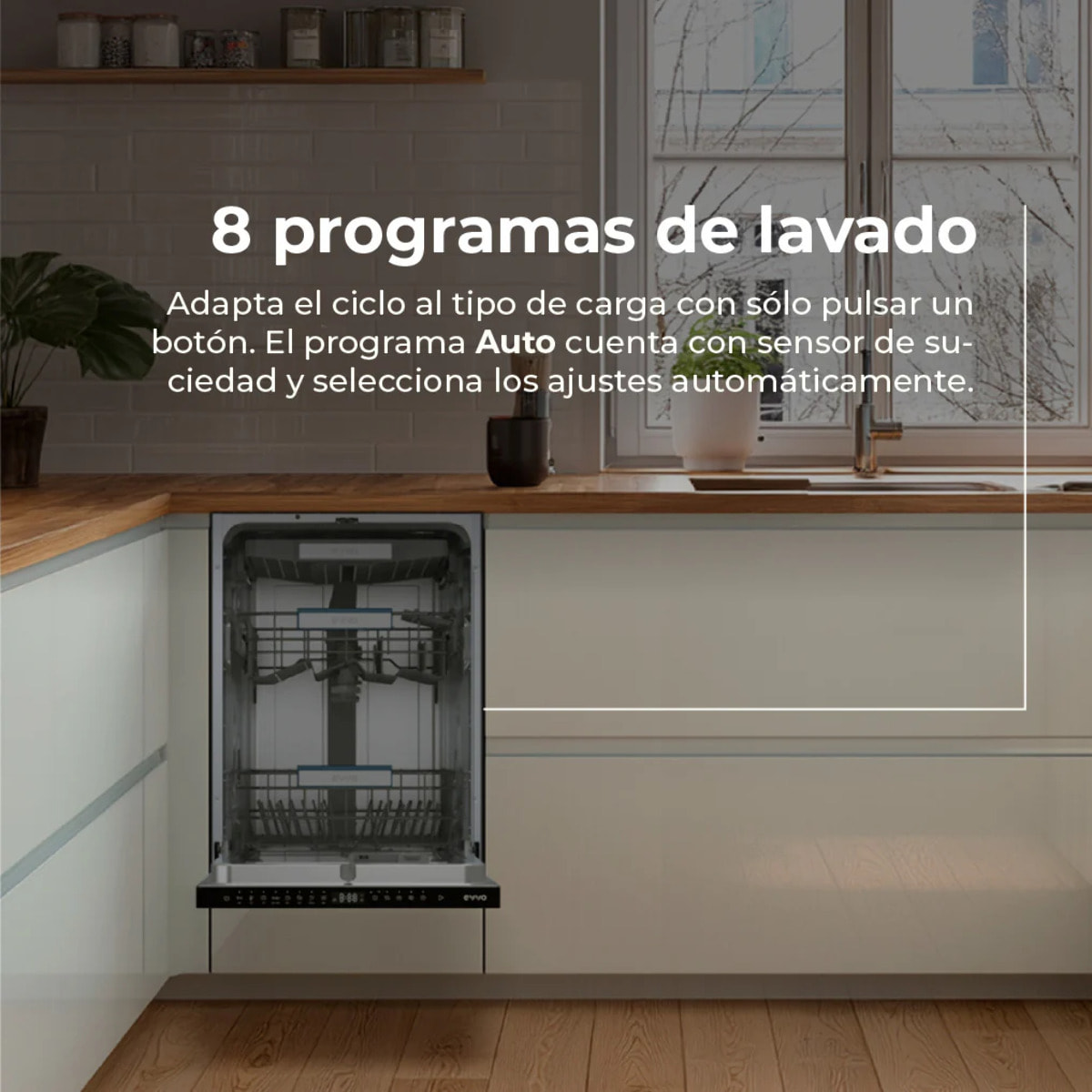 EVVO Di.4 Slim Lavavajillas Integrable 45cm Panelable 11 Cubiertos 8 Programas