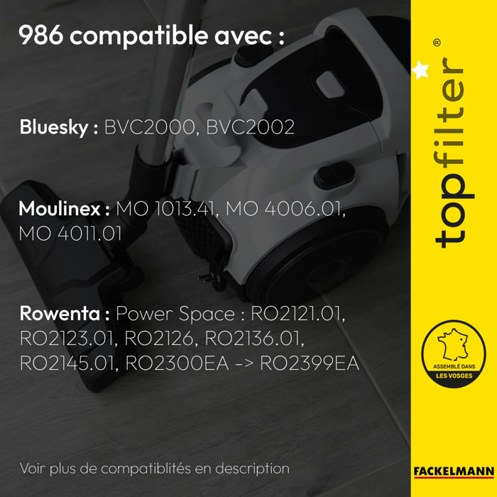 Lot de 4 sacs aspirateur pour Rowenta et Moulinex TopFilter Premium