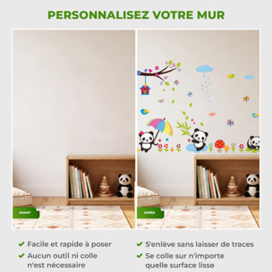 Stickers Muraux décoration adhésifs bébés pandas jouant sous la pluie