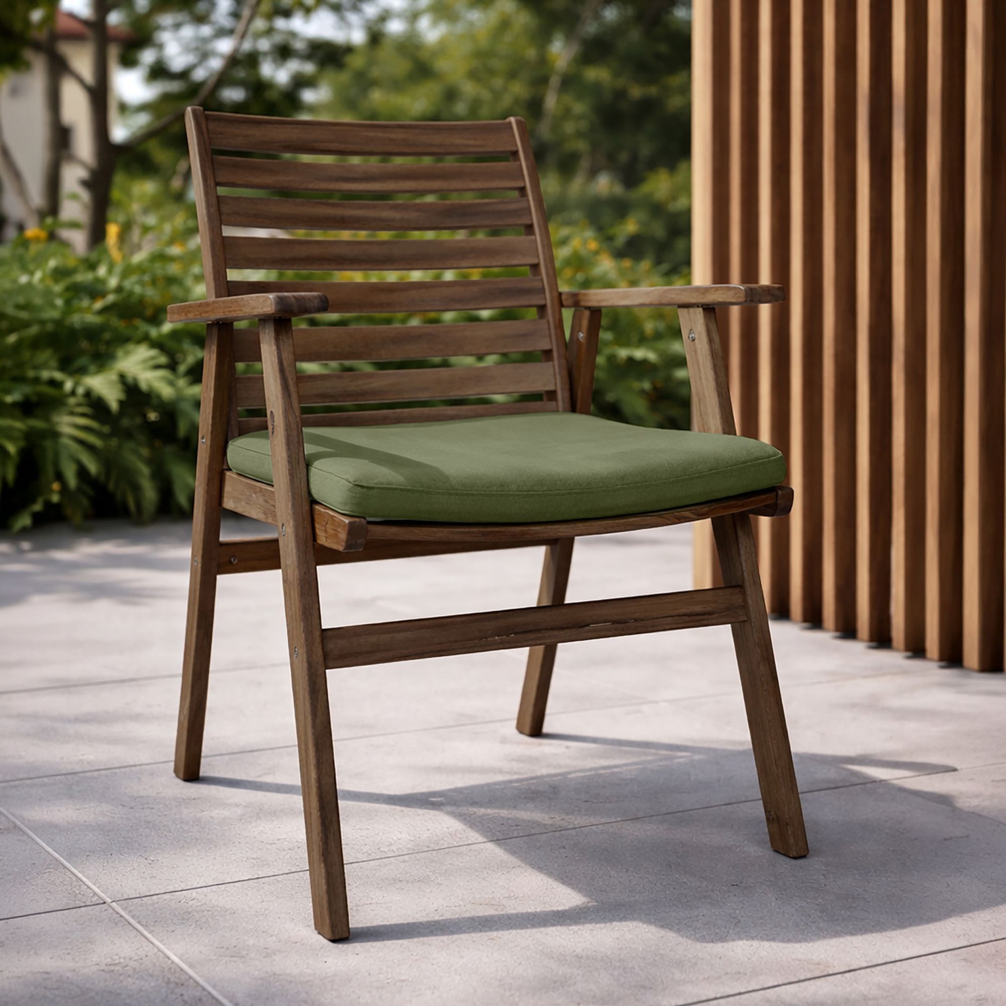 Ensemble table et 8 chaises de jardin en bois d'acacia et coussins verts PALAU