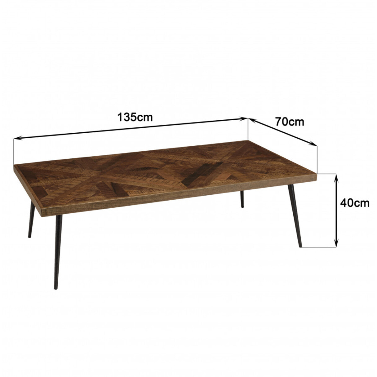 KIARA - Table basse rect. 135x70cm bois recyclé pieds métal