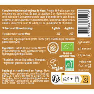Nutri&Co Maca Noire BIO du Pérou Hautement Dosé 10:1 - Force, Énergie, Équilibre Hormonal - 120 Gélules Vegan