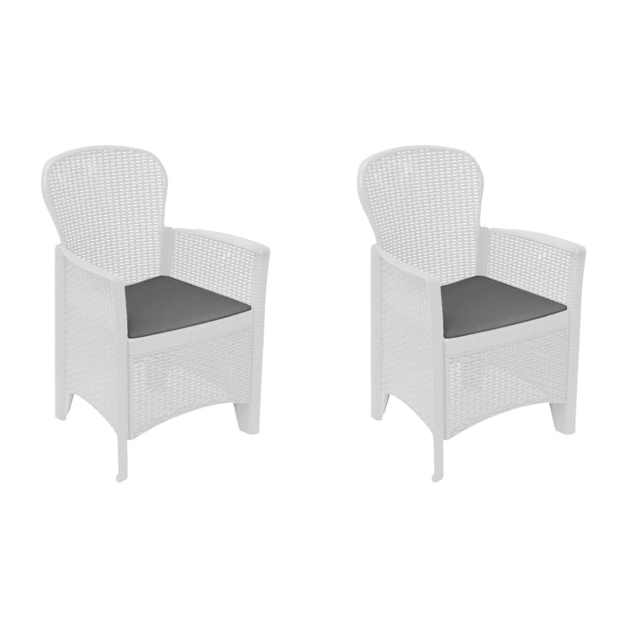 Set di 2 sedie da esterno Amilton, Seduta da giardino, Per indoor o outdoor, Con braccioli, Made in Italy, 59x57 h86 cm, Bianco