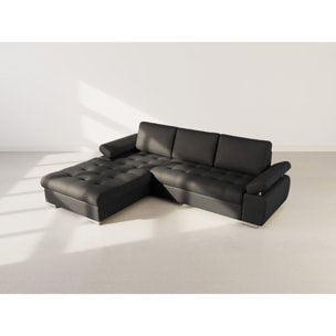 Bianca - Canapé d'angle gauche 4 places convertible avec coffre en tissu texturé - Noir