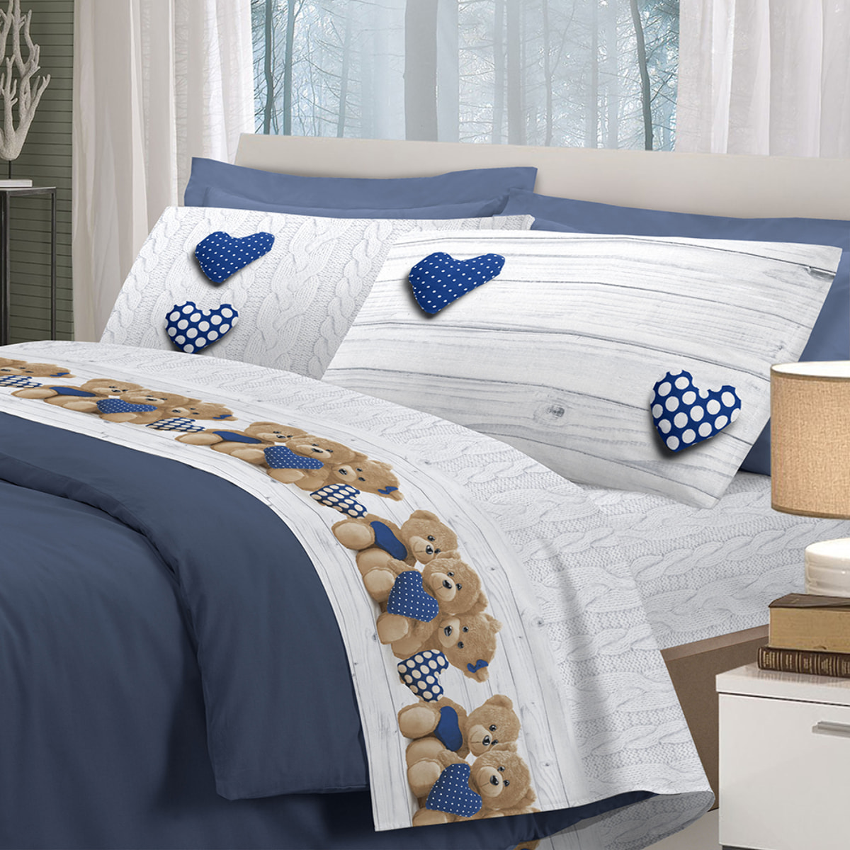 Completo letto orsetti blu 100% cotone