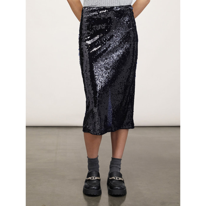 Motivi - Falda longuette de lentejuelas - Azul