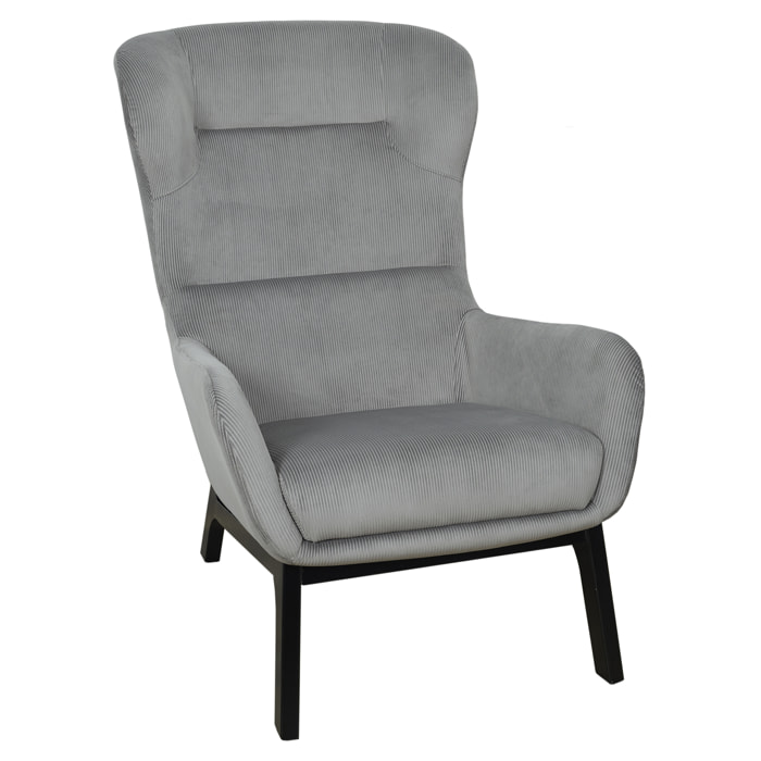 Fauteuil Velours Cotele Roma Gris Fonce