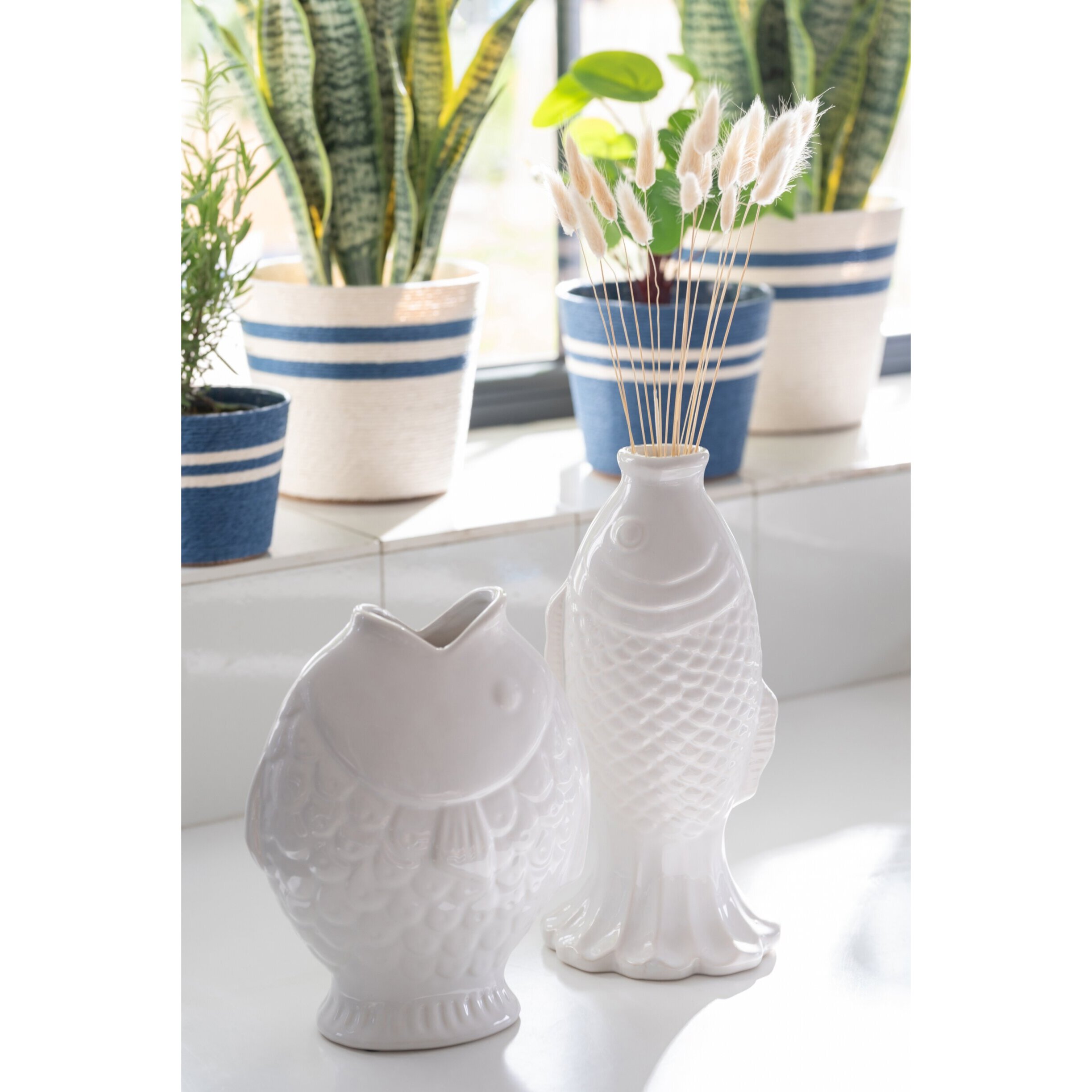 J-Line Vase Soliflore Poisson Long - grès - blanc