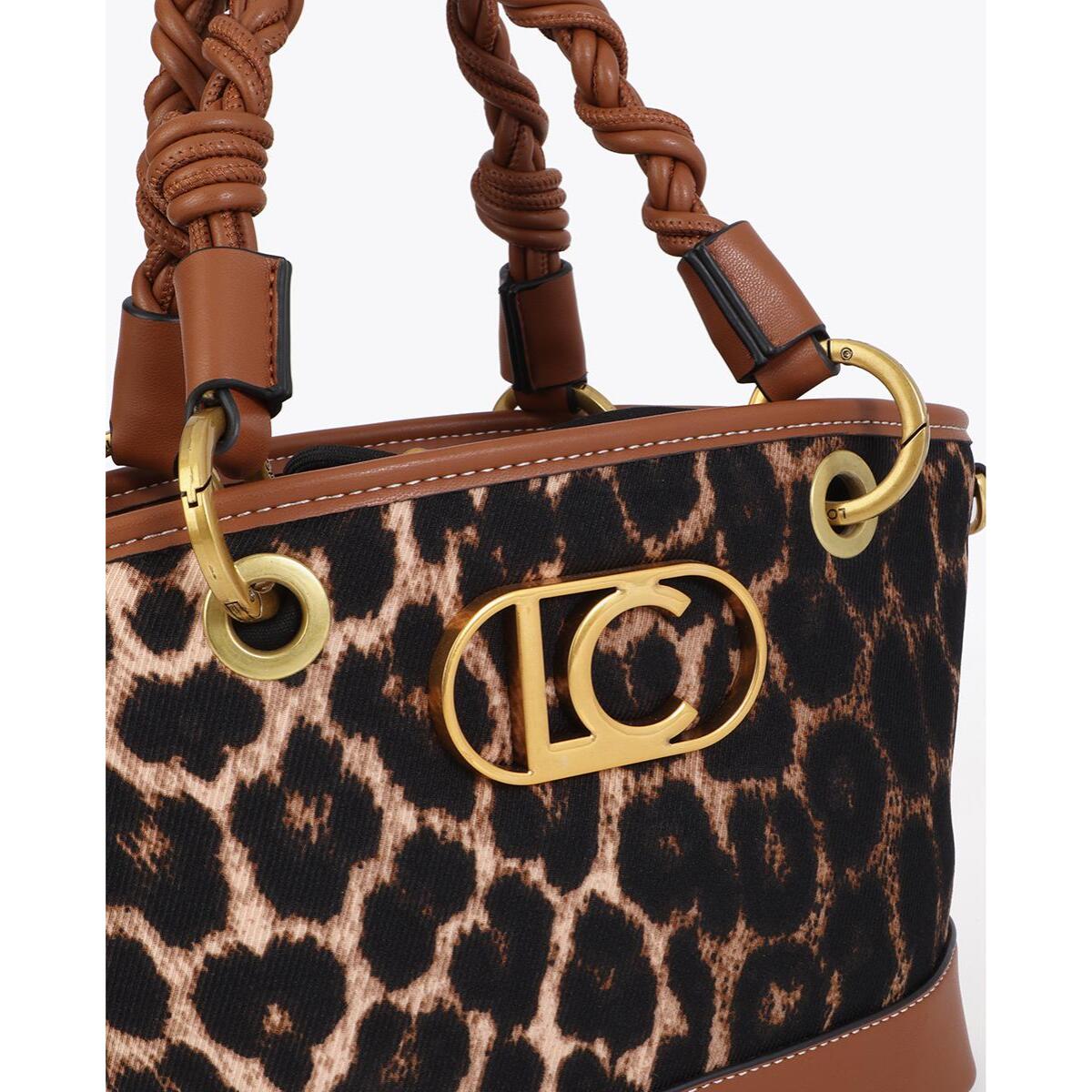 Mini tote bag stampa leopardata ed effetto pelle