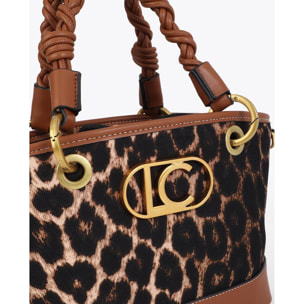 Mini tote bag stampa leopardata ed effetto pelle