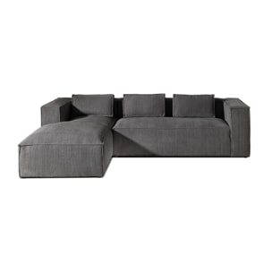 Stella - canapé d'angle gauche en velours côtelé - 4 places - Gris foncé