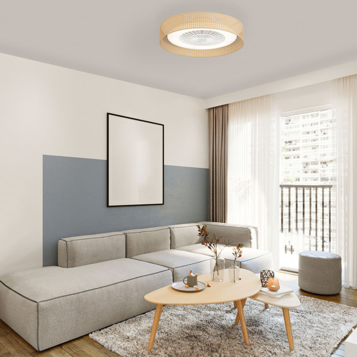 Forlight Bea Ventilador de techo con luz LED. Silencioso. 6 velocidades. Regulador Intensidad y Temperatura de Color. Mimbre.