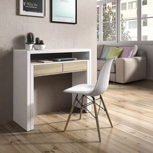 Mesa de escritorio extensible Bureau Blanco Artik (Blanco Mate) - Roble Canadian