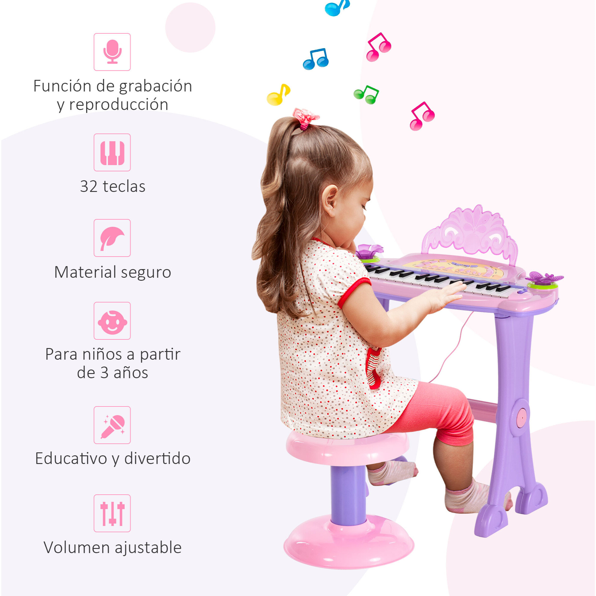 Teclado Electrónico Infantil 32 Teclas Rosa