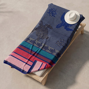 Telo mare in spugna jacquard, 90x165 cm, 100% cotone egiziano, super assorbente e ad asciugatura rapida, fantasia tartarughe intrecciata, morbido e resistente, certificato OEKO-TEX, ideale per spiaggia piscina e viaggio