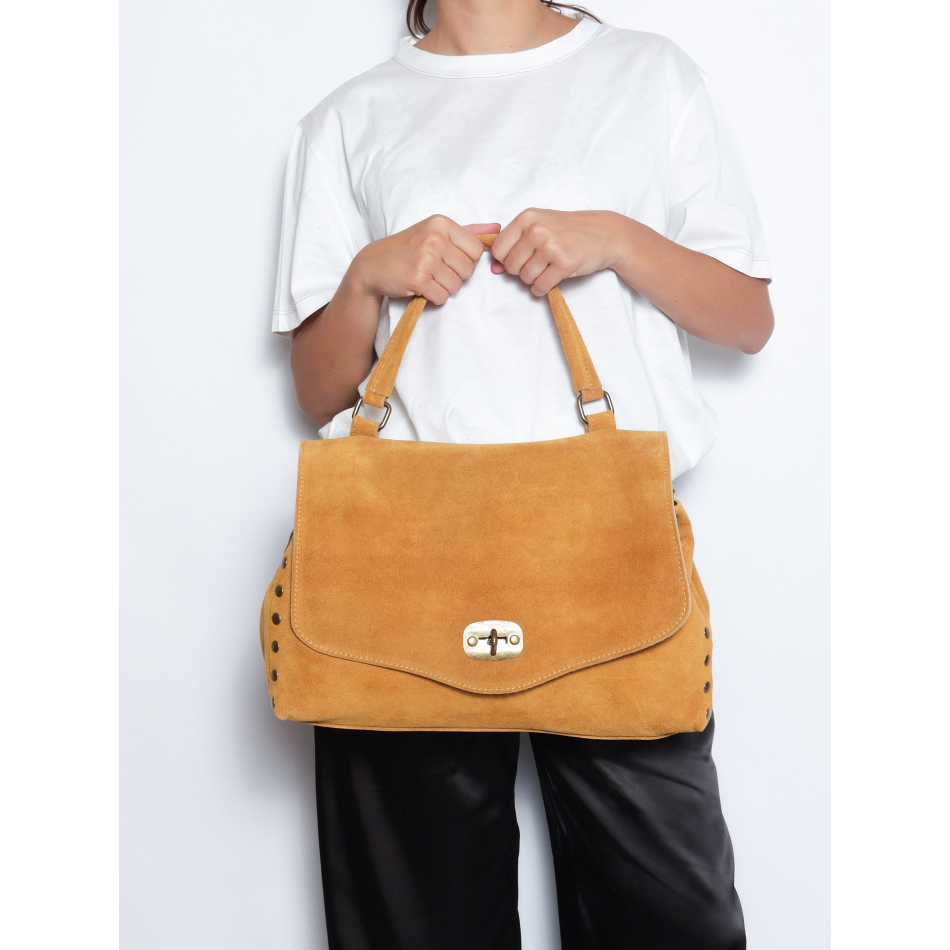 Borsa a mano da donna Made in Italy - Modello Zelia Elite - Pelle scamosciata - 37.0 x 22.0 x 15.0 cm